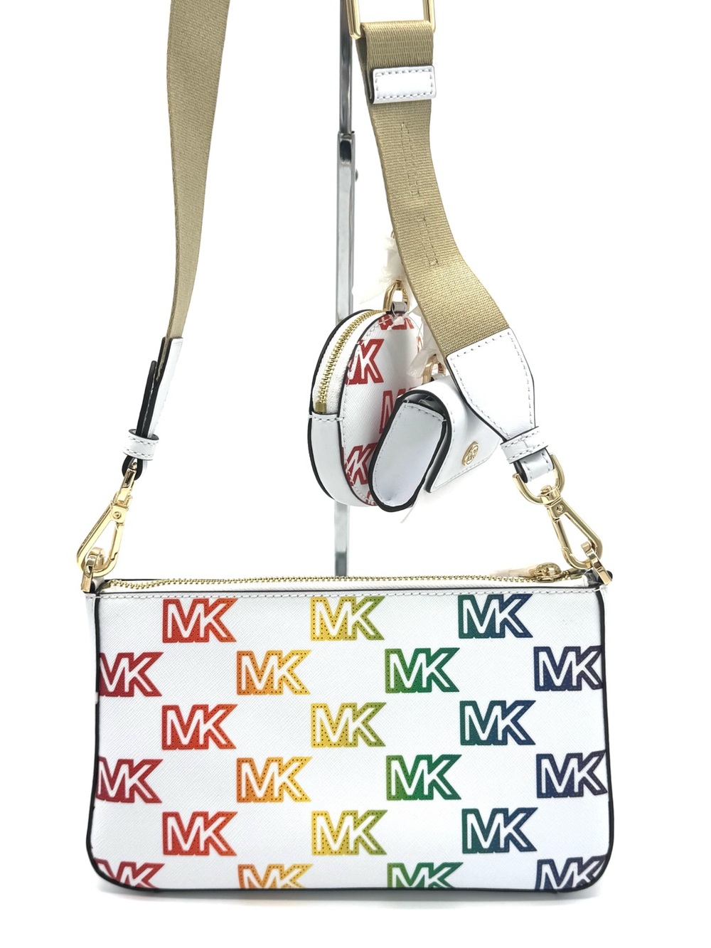 Michael Kors Jet Set Price Medium Crossbody W Tech Accessories Rainbow MK Logo - Picture 5 of 10